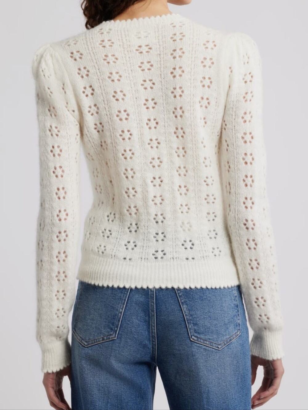 PRICE IS FIRM - DOEN Emery Pointelle Cardigan XL In Swan - Picture 7 of 12